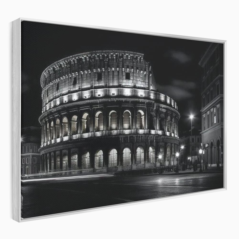 Tablou canvas cu tablou canvas cu colosseumul noaptea, in rama de aluminiu argintiu